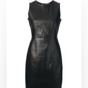 Women Sz 16 Armani Exchange sleeveless black leather casual business mini dress
